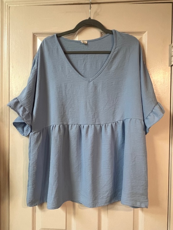 Tops - Light Blue V-Neck Peplum Blouse